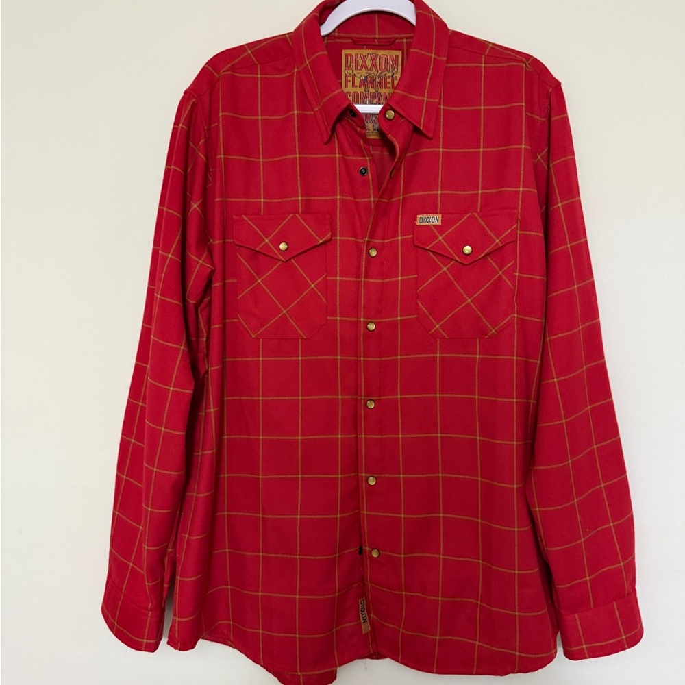 DIXXON Red Plaid Button-Up Shirt with Yellow Grid